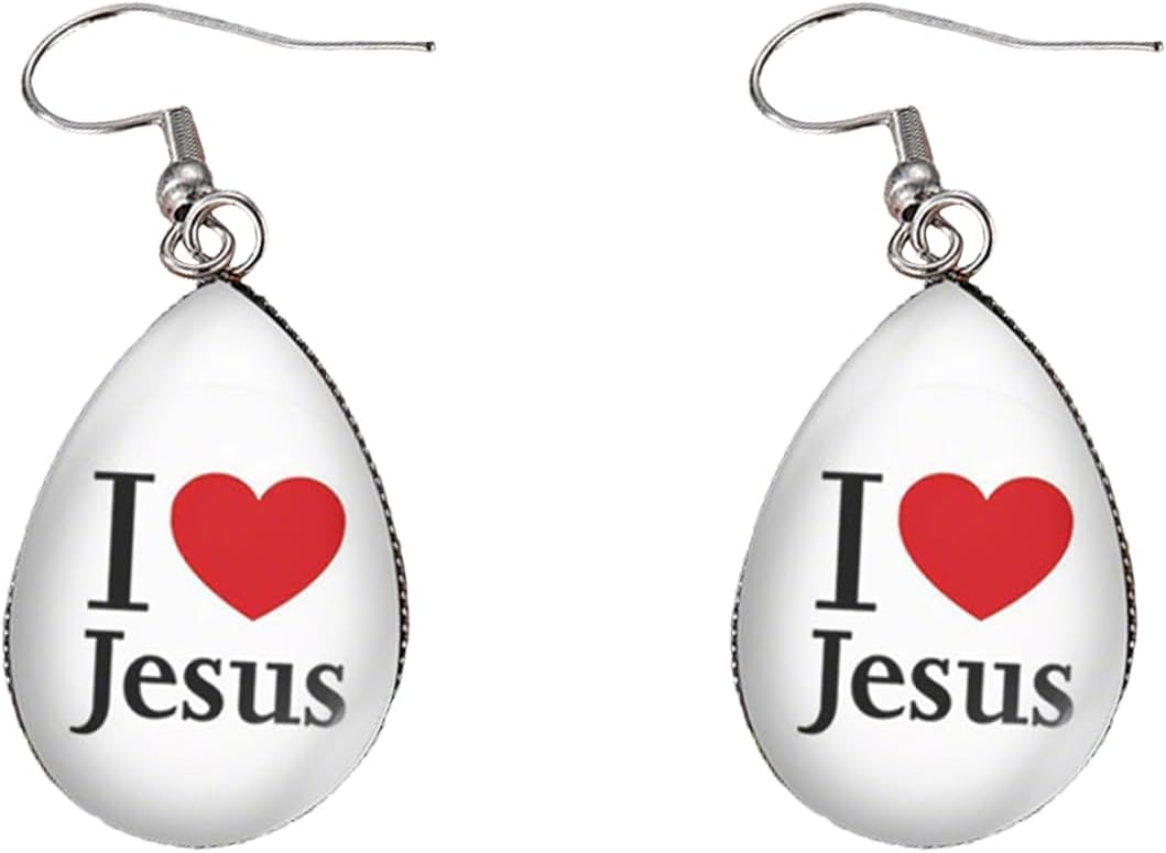 ROSTIVO Glass I Love Jesus Teardrop Earrings – Religious Christian Jewelry, Ideal for Easter, Faith Events, Gifts & Daily Wear