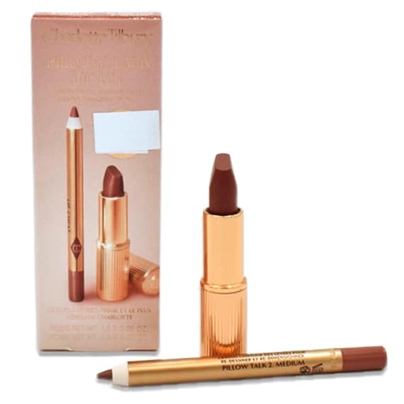 Charlotte Tilbury Pillow Talk Duo Lip Kit Pillow Talk Medium - Travel Size Lip Makeup Set, Mini Lip Cheat Lip Liner and Mini Matte Revolution Lipstick, Long Lasting