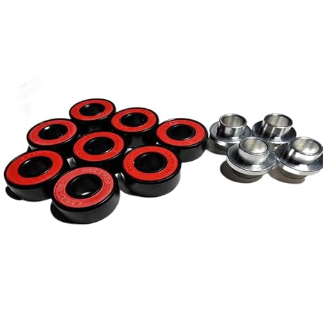 8 pcs 608RS Skateboard Bearings Hybrid Black Ceramic Bearings for Inline Skate or Skateboard or Scooter(8pcs Bearings and 4pcs Spacer)