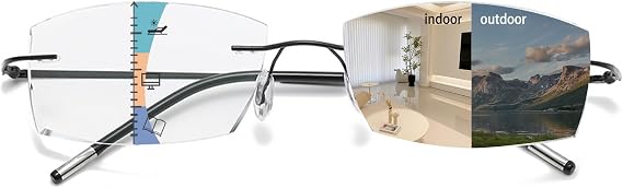 Frameless Progressive Multifocal Reading Glasses Diamond Cut Photochromic Sunglasses Titanium Progressive Readers