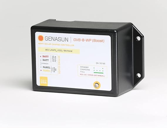 GVB-8-Li-42.6V-WP, 8 A (Input) Waterproof Voltage Boosting MPPT Solar Charge Controller for 36V Nominal 12S LiFePO4 Batteries (Golf Carts)