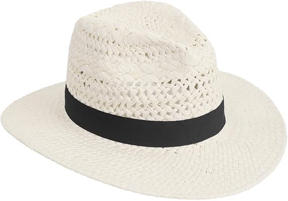 Summer Straw Sun Hat, Wide Brim Fedora Panama Beach Hats for Men and Women