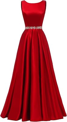 Changuan Satin Prom Dresses for Women Long Ball Gown Sparkly Beaded A-Line Formal Dresses Evening Party Gowns with Pockets