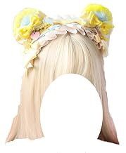 Kawaii Bear Ear Headband Lace Bowknot Hairband Sweet Lolita Hair Accessories for Women (Yellow, One Size)