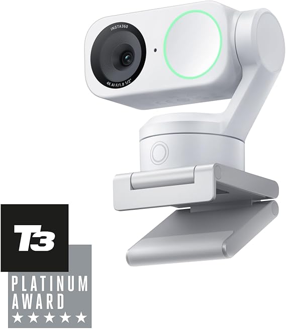 Insta360 Link 2 White Webcam 4K Webcam PTZ 1/2" Sensor AI Tracking Gimbal Equipped HDR AI Noise Cancelling with Mic for Broadcasting Video Calling Conference Zoom Teams Twitch for PC Windows Mac