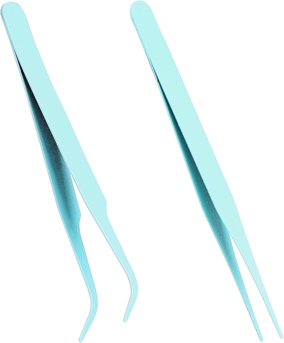 Craft Tweezers, 2 PCS Stainless Steel Sticker Tweezers Kit Multipurpose Straight and Curved Tip Tweezers Small Jewelry Making Tools for DIY Intricate Projects Cardmaking Scrapbooking Stickers Model