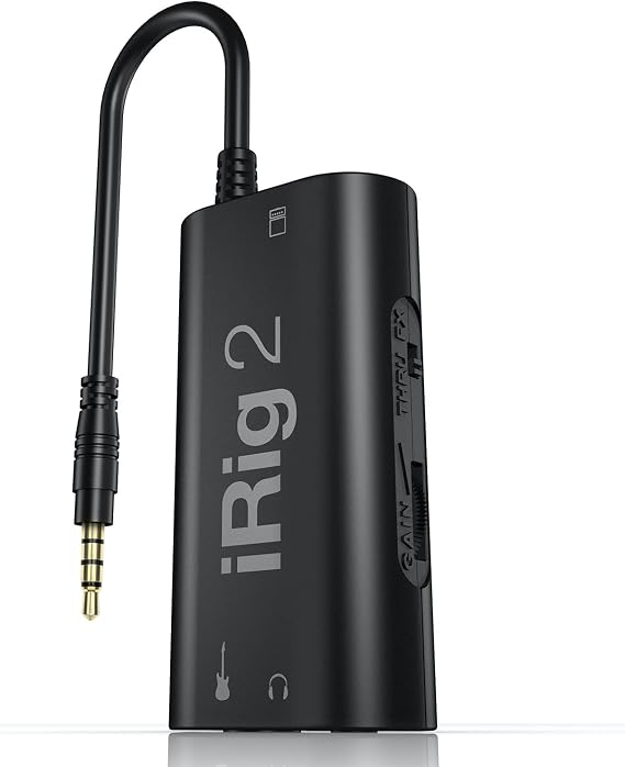 IK Multimedia iRig 2 portable guitar audio interface, lightweight audio adapter for iPhone and iPad with instrument input and headphone/amplfier outs