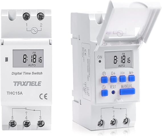 THC15A Digital LCD Electronic Relay Timer Din Rail 2 Wire Weekly 7 Days Programmable Digital Timer Switch Relay Timer Control (12V DC AC)