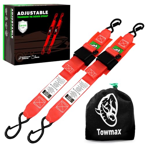 Boat Tie Down Straps to Trailer - 1,200 LBS Boat Straps with Safety Lock - 2 X 48 Adjustable Boat Trailer Strap 2PK - Boat Straps for Trailers, Jet Ski, Kayak Red