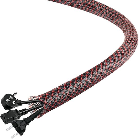 PET Expandable Braided Sleeving 25Ft-3/8 inch Wire Loom, Aibole Braided Cable Sleeve Wire Wrap,Black&Red