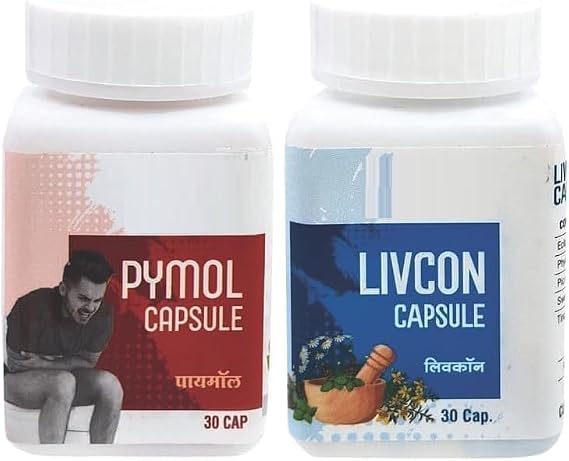 Pymol+Livcon Capsule(30 Cap) Fast Relieve in Bleeding, Burning & Pain I for Piles, Fissure. Fistula, Inflammation & Rectum