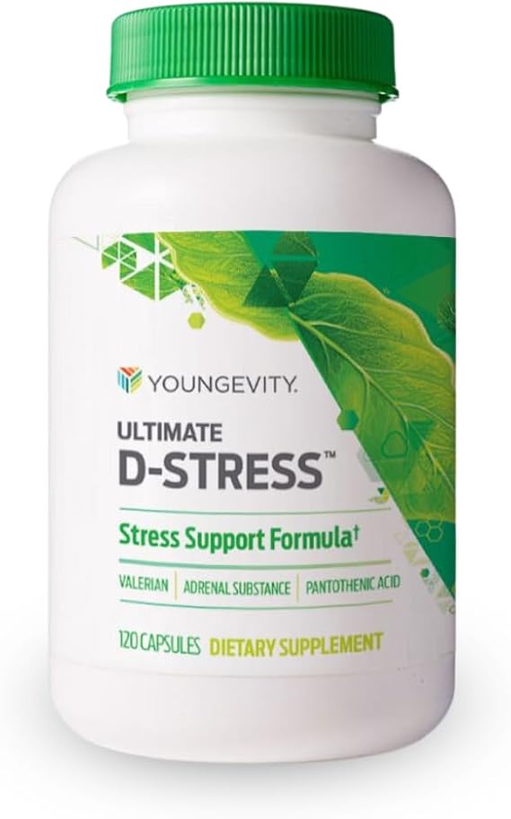 Youngevity Ultimate D-StressTM Natural Stress Relief Supplement with Magnesium, Valerian Root Extract, and B Vitamins Supports Adrenal Health and Nervous System 120 Capsules (Pack of 1)