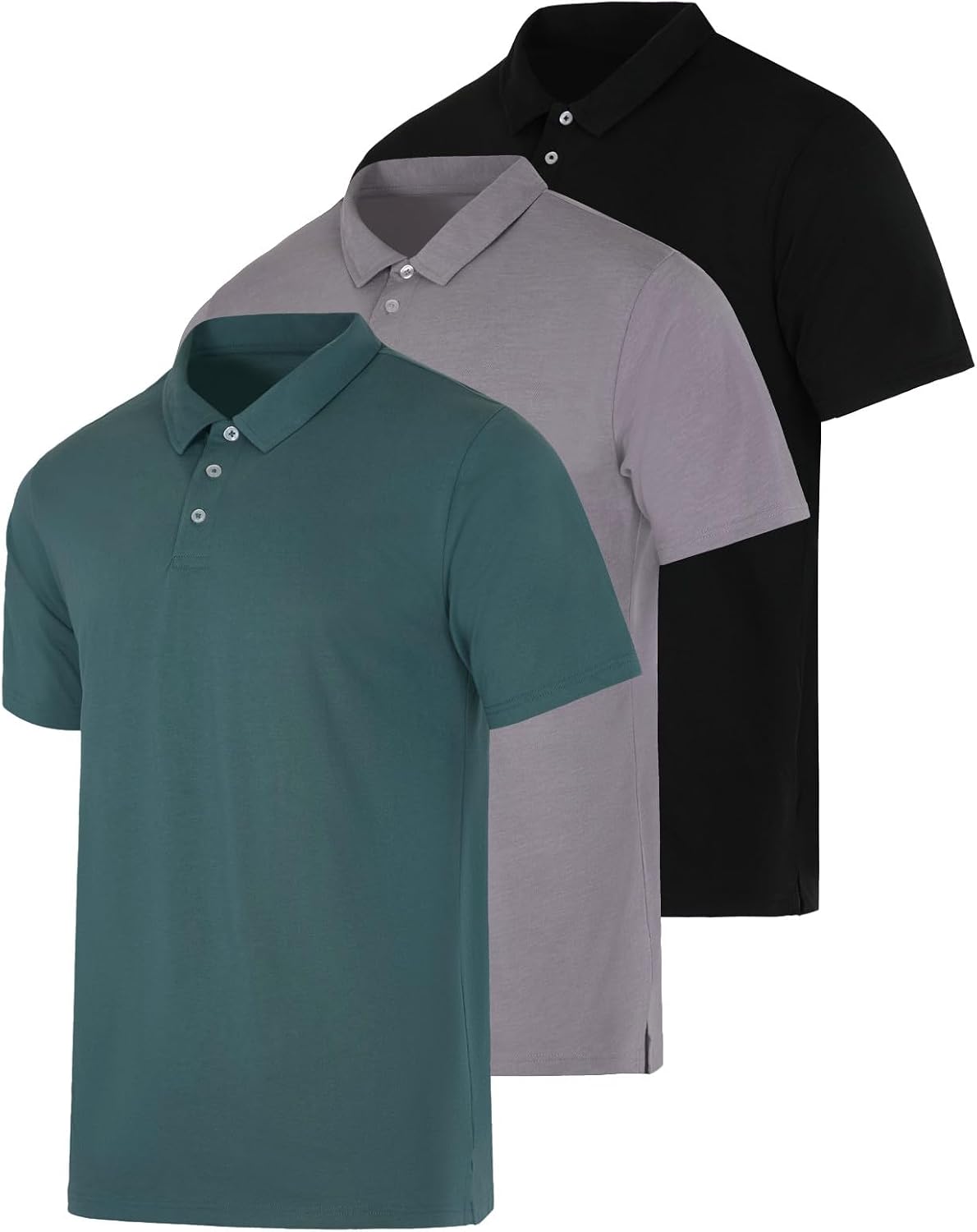 Real Essentials 3 Pack: Mens Casual Jersey Cotton Short Sleeve Quick Dry Breathable Polo Shirt - Available in Big & Tall