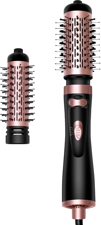 Rotating Hair Dryer Brush, 3-in-1 Hair Dryer Brush, 360° Rotating Hot Air Brush, Hot Air Brush Set with 2 Brushes, Rotating Hair Styler Ionic Blow Volumizer, for Dry Hair, Curl Hair, Black