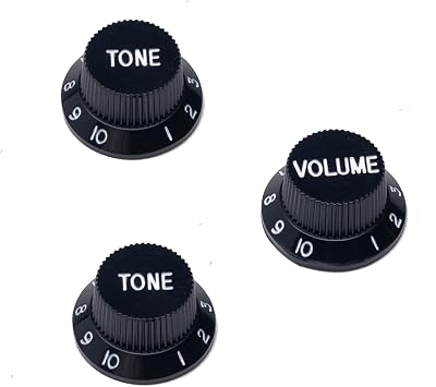 Metric Strat Knobs 1 Volume 2 Tone Control Knobs Fine 18-Spline Set for Import Squier Strat Style Electric Guitar, BlackWhite.