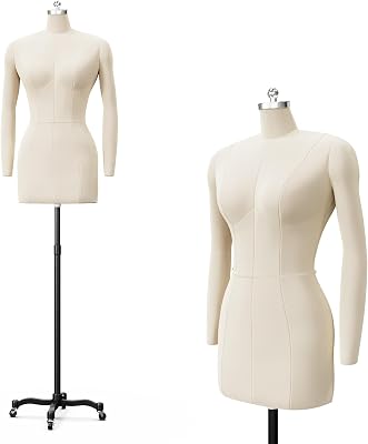 Bonnlo Female Sewing Mannequin, Size 14 Dress Form for Display and Tailor Design, Height Adjustable Torso with Stable Metal Base with arms, 14