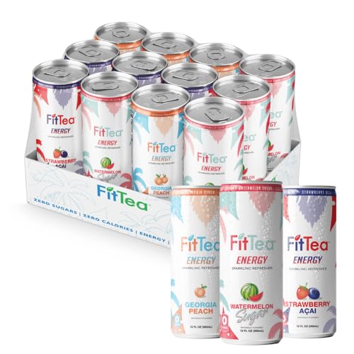 FitTea Healthy Energy Drink 12 Fl Oz - Endless Summer Variety Pack 12 Pack - Natural Green Tea Energy Drinks Sugar Free