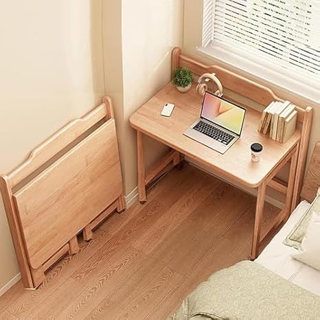 Work Portable Table Foldable Computer Desks Simple One-piece Desk Ergonomic Design Desk No Assembly Small Writing Desk For Small Spaces Workstation Bedroom Easy To Store (Log, 80 * 55 * 70cm)