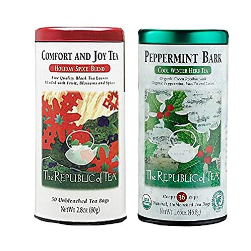 The Republic of Tea Winter Holiday Variety 2-Pack: Peppermint Bark and Comfort and Joy