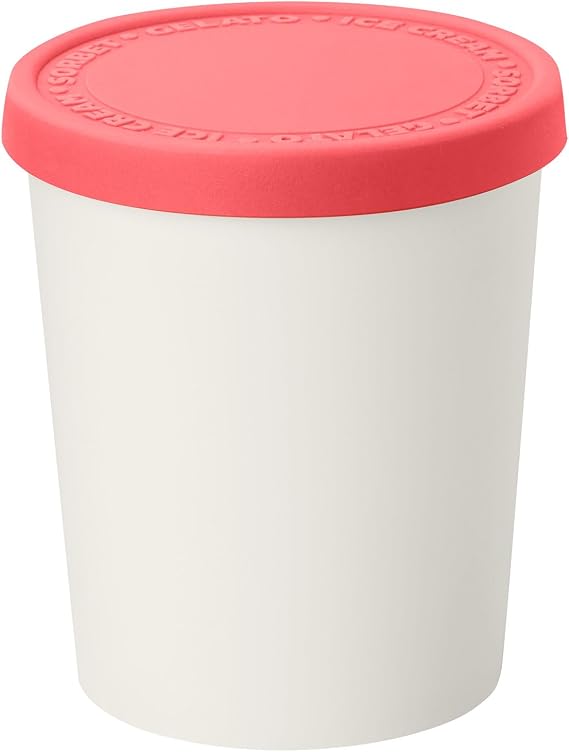 Tovolo Sweet Treat, Reusable Ice Cream Container for Homemade Ice Cream, Raspberry - 1 Quart Stackable Storage Tubs with Silicone Lids for Freezer - BPA-Free & Dishwasher-Safe