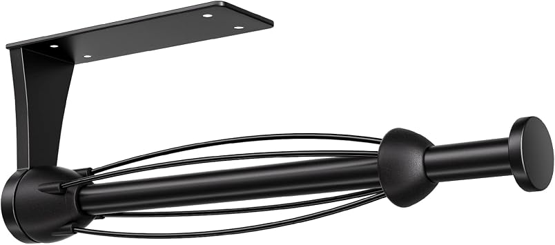 Paper Towel Holder Under Cabinet, Single Hand Operable Wall Mount with Damping Effect, Self-Adhesive or Drilled for Kitchen Bathroom, Black
