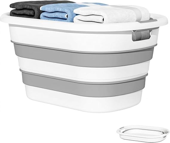 Coverest 25 Litre Katlanabilir Silikon Çamaşır Sepeti Akordiyon Katlanır Sele Yer Kaplamayan Taşınabilir Ergonomik Kulplu Dayanıklı ve Hafif Depolama Sepeti Banyo ve Ev Kullanımı Kirli Sepeti