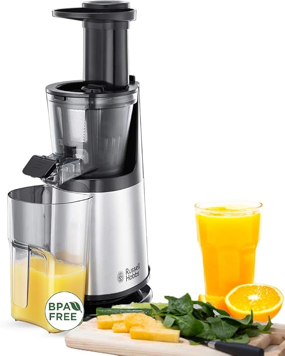 Russell Hobbs Slow Juicer Professional [Juicer for Fruit & Vegetables & Herbs] Stainless Steel (3 Strainer Inserts: Fine Coarse & Frozen Fruits Including Return Function BPA-Free Fruit Press) Juicer 25170-56