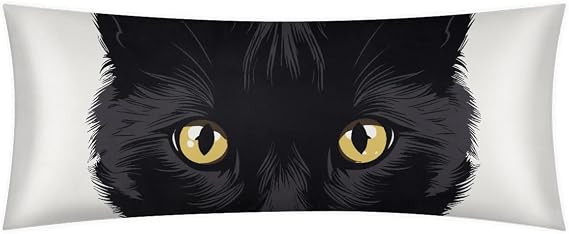 Cat Black Body Pillow Pillowcase 21"x 54" Long Body Pillow Cover with Zipper King Size Pillow Cases Queen Pillowcase for Hair and Skin Soft Microfiber Body Pillow Case Cover