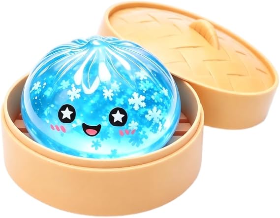 Kawaii Bao Bun Squishy mit Dampfkorb- Quetschspielzeug Langsam Rückfederndes Stressabbau Spielzeug Sensorik Fidget Toy für Kinder und Erwachsene Geschenk für Schule Büro Reise (A-Beige)