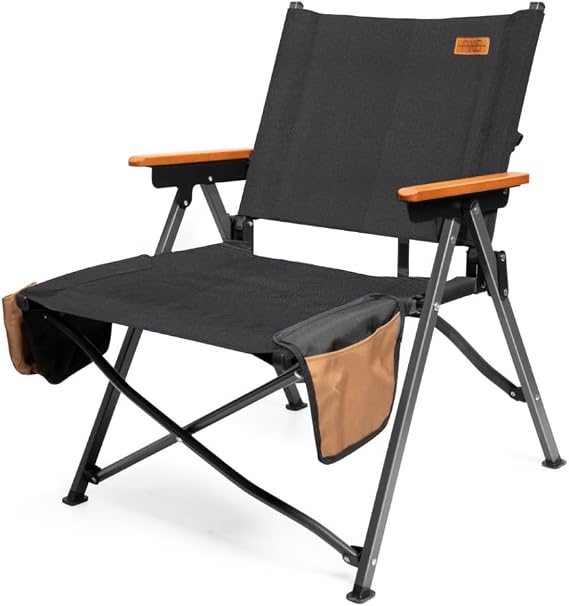 Folding Camping Chair, Lightweight Portable Chair Wood Armrest with Side Pockets, Cup Holder for Camping, Picnic, Concert, Beach, Fishing, Outdoor