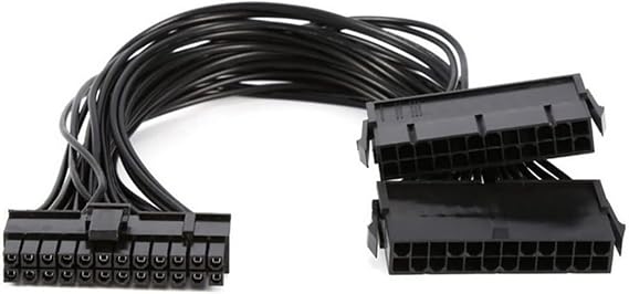 Dual PSU Power Supply 24 Pin Adapter Cable for ATX Motherboard 18AWG - 1FT