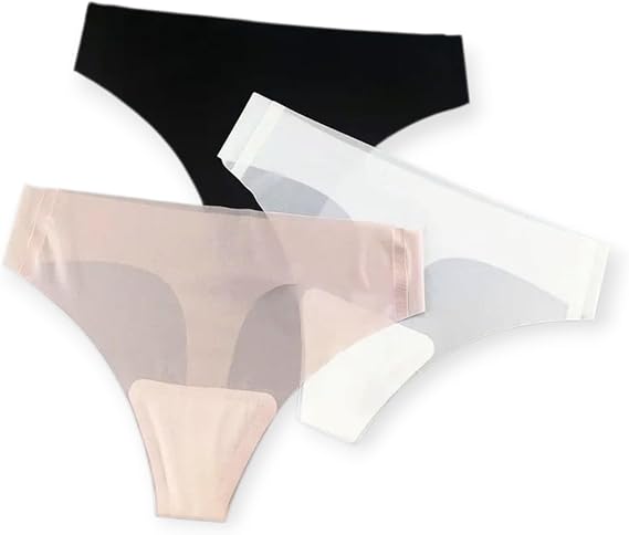 Women's Seamless Thongs No Show Underwear Invisible Nylon Spandex Soft Breathable Thong Panties 3-Pack