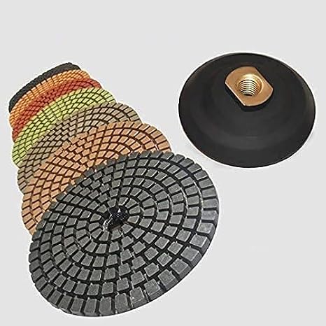 5" Wet Diamond Polishing Pads Set for Concrete polishing + Rubber Backer (5/8" 11 Threaded)