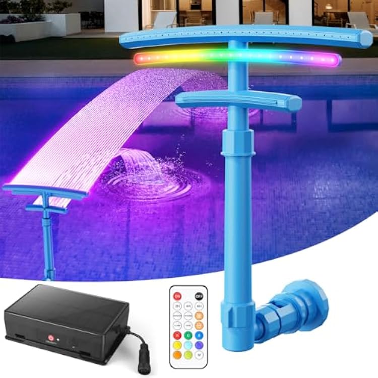 Dual Spray Solar Pool Fountain for Above Ground Pools, Pool Waterfall Aerator with 9-Color LED Lights, Adjustable Pool Sprinkler Fountain Swimming Pool Cooler, Pool Accessories Pool Decor