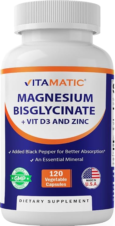 Vitamatic Magnesium Bisglycinate with Vitamin D3 & Zinc, 120 Capsules