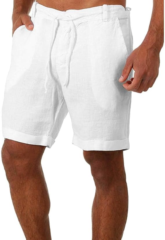 ZIWOCH Men's Linen Cotton Casual Shorts Lightweight Summer Beach Shorts | Drawstring Elastic Waist, Slim Fit Linen Cotton Shorts, Side Pockets, Lightweight Breathable, Summer Beach Casual Outerwear