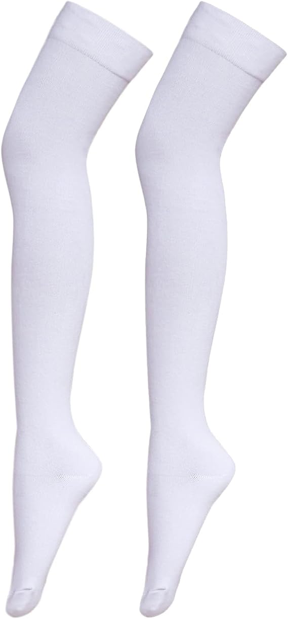 WDIRARA Women's Satin Bowknot Thigh High Stockings Stretchy Bow Over The Knee Socks White One-Size