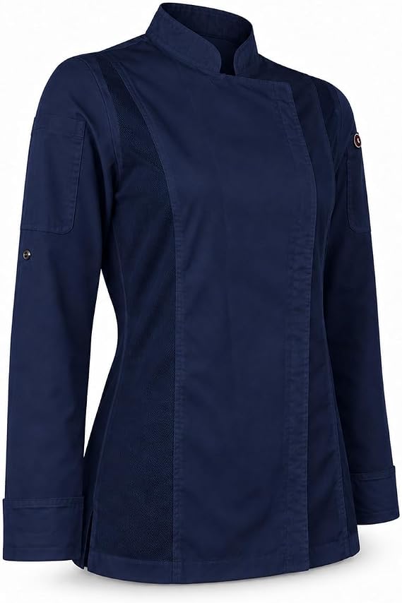 ChefsCloset Unisex Women's Bailey Chef Coat, Long Sleeve Zipper Chef Jacket, Ladies