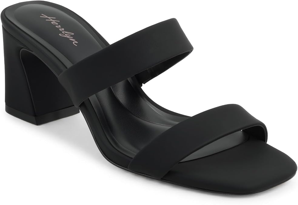 Womens Heeled Sandals Square Toe Block Heel Slip On Dress Shoes