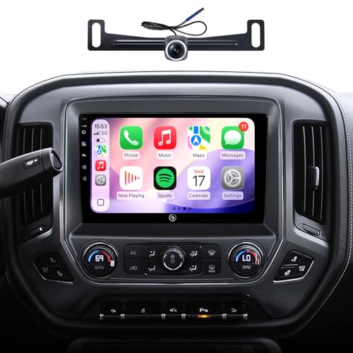 10Inch Android Car Radio Upgrade for GMC Sierra Chevrolet Silverado 2014-2018 Touch Screen Stereo Head Unit Support Wirless Carplay Android Auto GPS Navigation Multimedia Player Stock Camera SWC