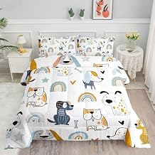 Cartoon Dog Comforter Set Rainbow Bones Printed Bedding Set with 1 Comforter and 2 Pillowcases for Boys and Girls Bedroom All Season(Dog Twin)