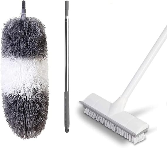BOOMJOY Microfiber Duster and Floor Scrub Brush with Long Handle