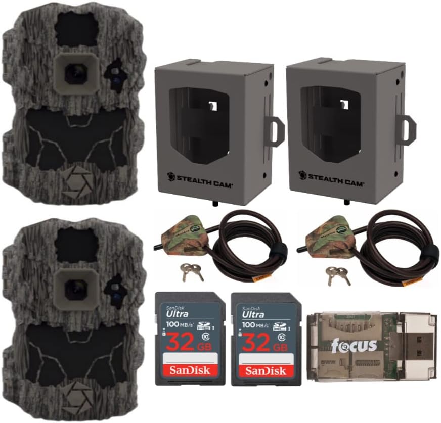 Stealth Cam DS4K 32 Megapixel and 4K Video at 30FPS Ultimate Camera, Bundle with Security Box, Locking Cable, 32GB Memory Card and All-in-One Card Reader 2-Pack