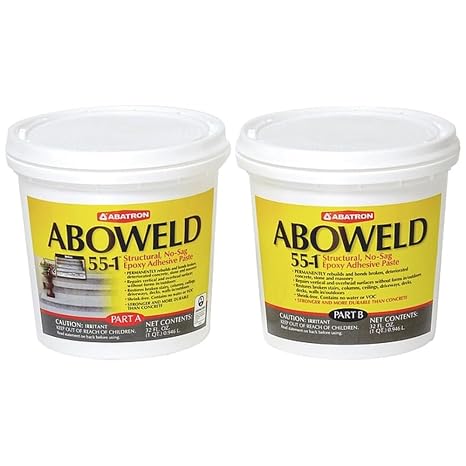 Abatron Aboweld 55-1 2-Part Structural Epoxy Paste, Light Gray, 2-Quart Kit | Concrete Crack Filler, Cement and Concrete Repair, Masonry, Strong Concrete Adhesive