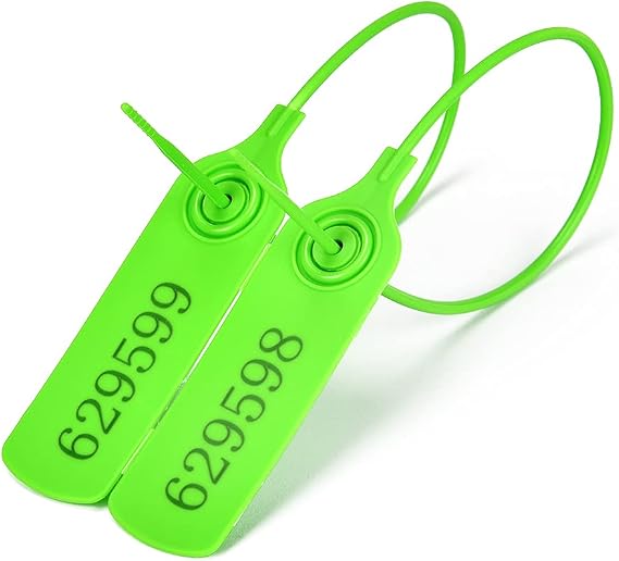 Middle Duty Plastic Seal Pull-Tite Security Seal Numbered Security Tags Self-Locking Safety Ties Zip Ties for Garment Cloethes Shoes Bags and Logistics (Green, 100 PCS)