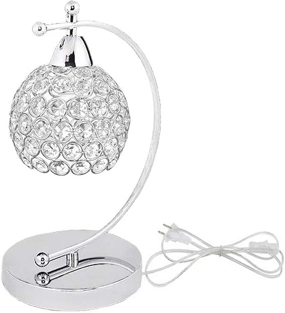 Onerbuy Modern Crystal Table Lamp Plug in Bedside Lamp Chrome Silver Nightstand Desk Lamp E27 with On/Off Switch in Line for Bedroom, Living Room, Office, Dining Room, Hotel(CrystalTableLamp)