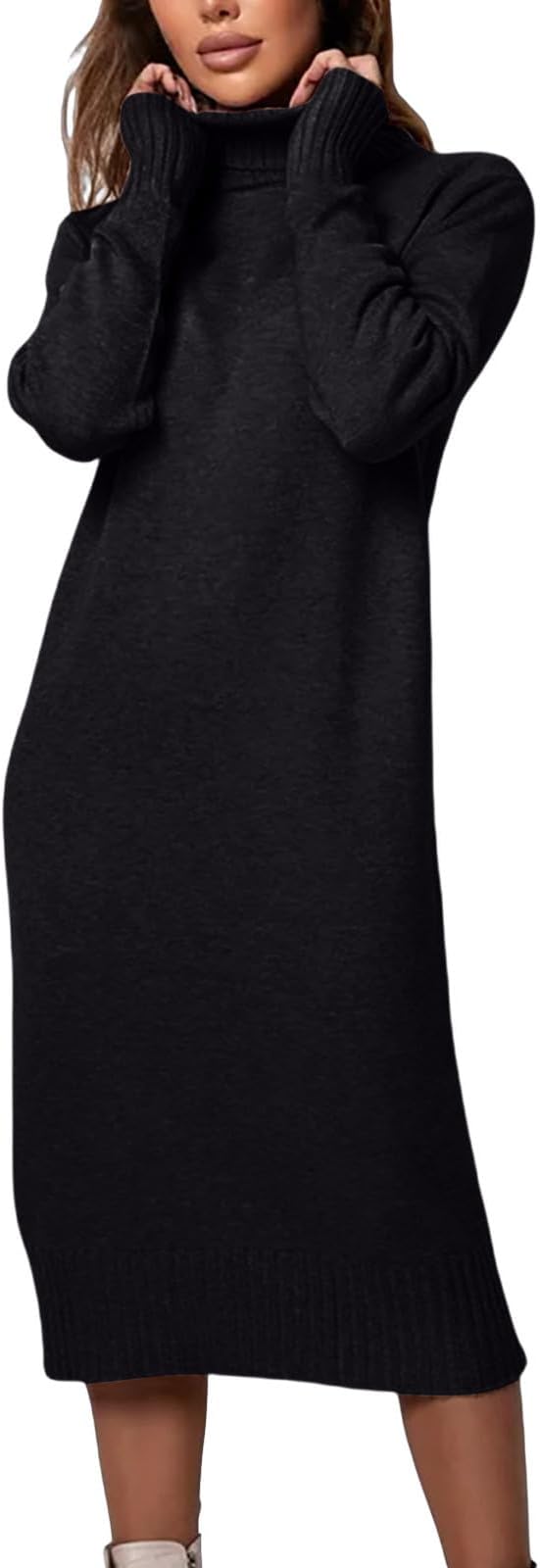 Maxi Sweater Dresses for Women Trendy Half High Collar Knitted Dress Casual Fall Winter Long Sleeve Elegant Long Gowns