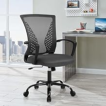 HHS Ergonomic Office Chair - Mesh Mid Back Task Chair with Lumbar Support, Arms, Wheels, Adjustable for Women, Men, Adults & Kids - Black
