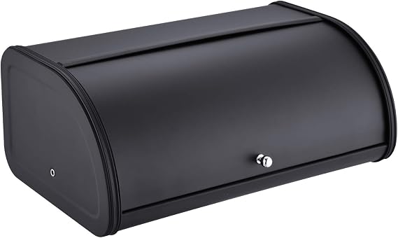 HILFA Stainless Steel Bread Box with Roll Up Lid, For Easy Kitchen Counter Storage, Bread Bin Holder,17.5X11.5X7.5 inch, Matte Black For Home and Kitchen