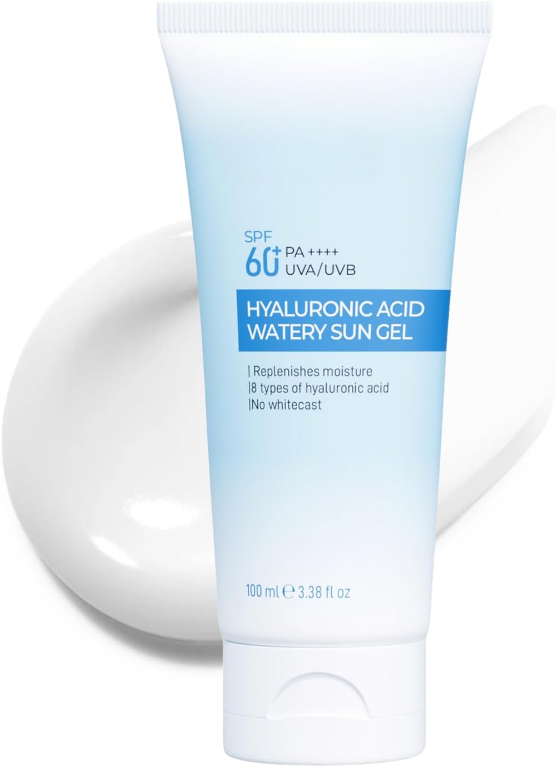 Centella Face Sunscreen SPF60 PA++++ UVA/UVB, Hydrating Hyaluronic Acid Watery Sun Gel, Hyalu-Cica Water-Fit Sun Screen, Moisturising Daily UV Protection, Lightweight & Non-Greasy,No White Cast, 100ml